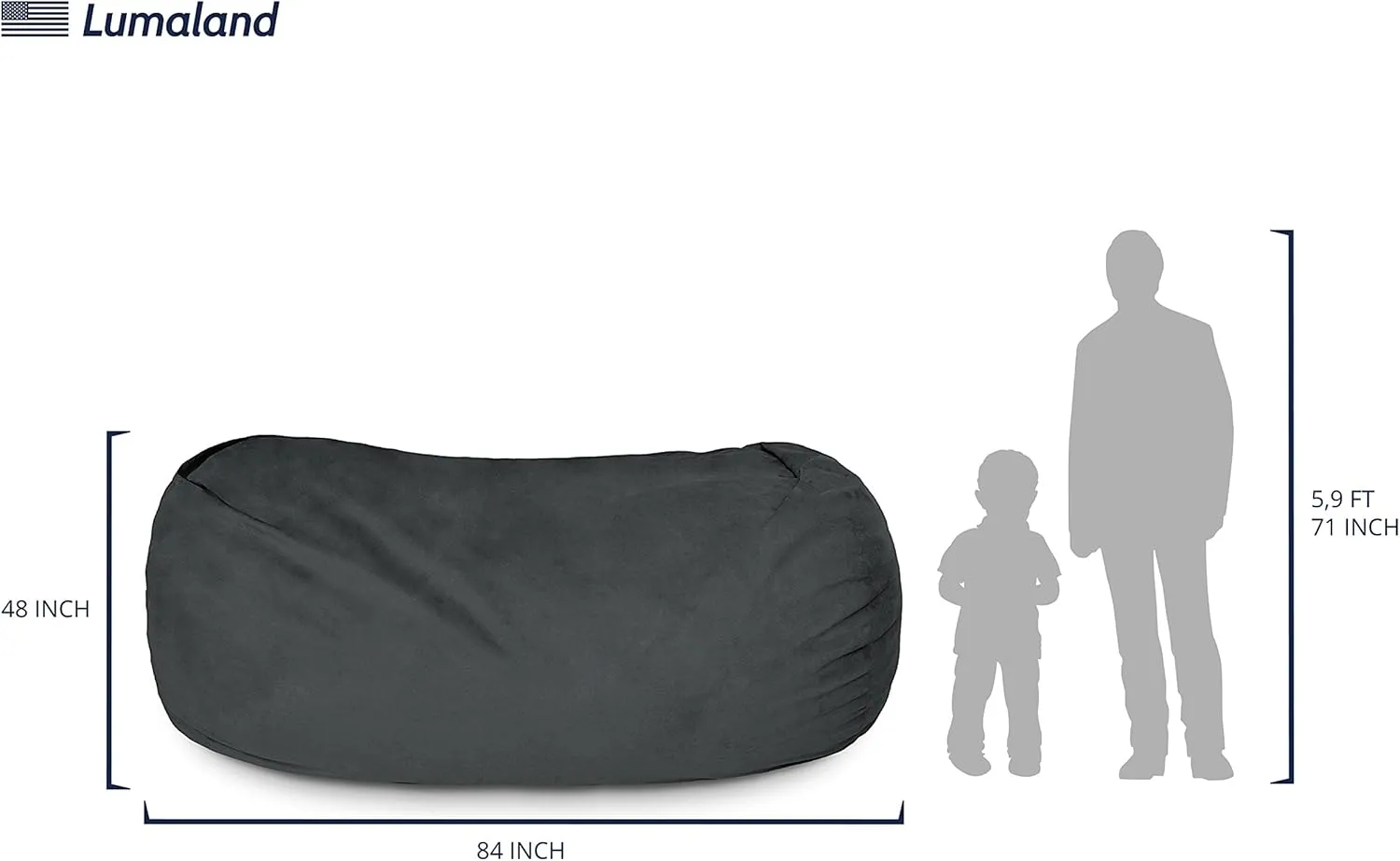 Lumaland Luxurious Giant 7ft Bean Bag Chair with Microsuede Cover - Ultra Soft, Foam Filling, Washable XXL Bean Bag Sofa for Kids, Teenagers, Adults - Sack Chair for Dorm, Family Room - Black