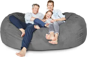 Lumaland Luxurious Giant 7ft Bean Bag Chair with Microsuede Cover - Ultra Soft, Foam Filling, Washable XXL Sofa for Kids, Teenagers, Adults Sack Dorm, Family Room Dark Grey