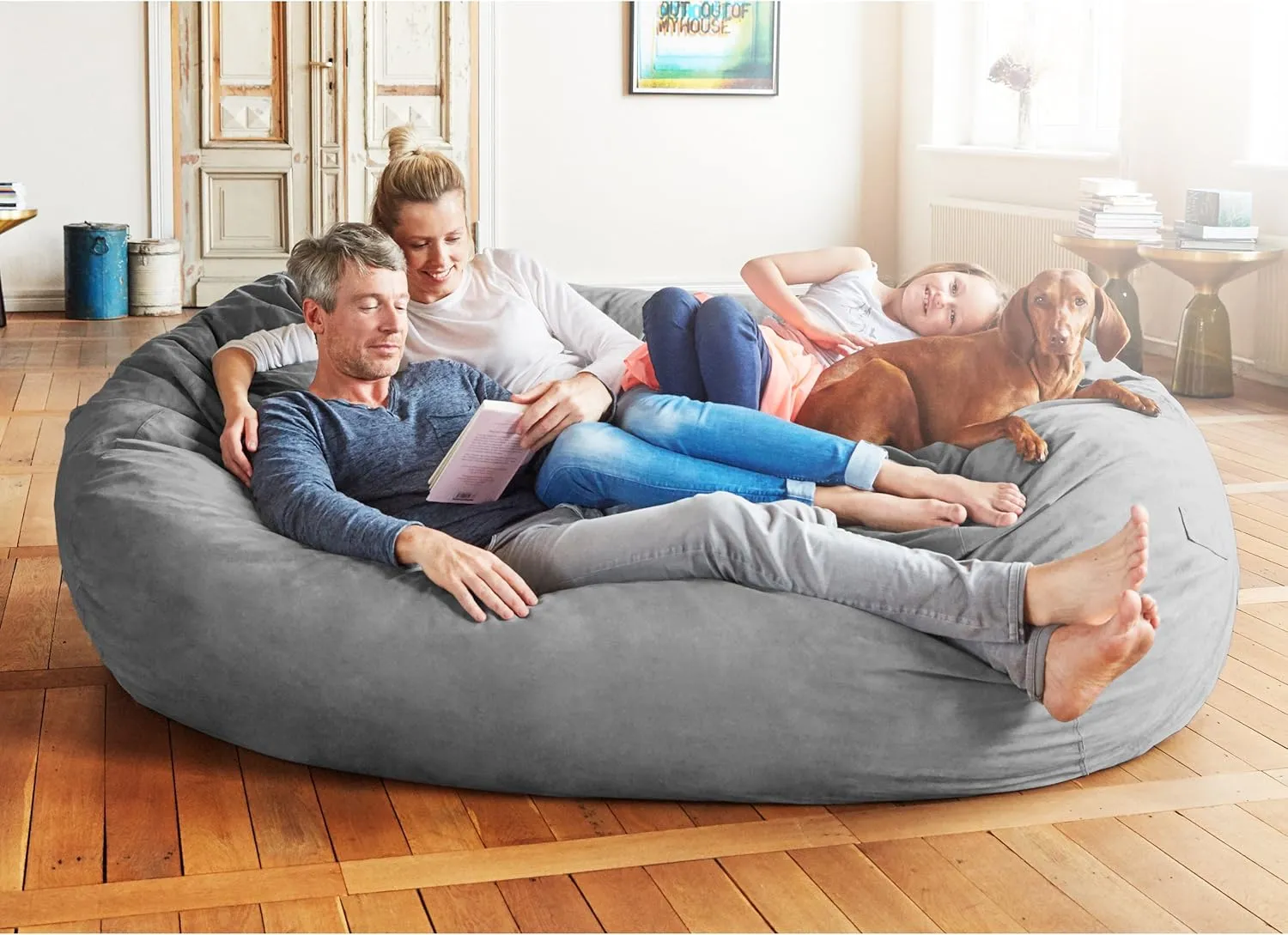 Lumaland Luxurious Giant 7ft Bean Bag Chair with Microsuede Cover - Ultra Soft, Foam Filling, Washable XXL Sofa for Kids, Teenagers, Adults Sack Dorm, Family Room Dark Grey
