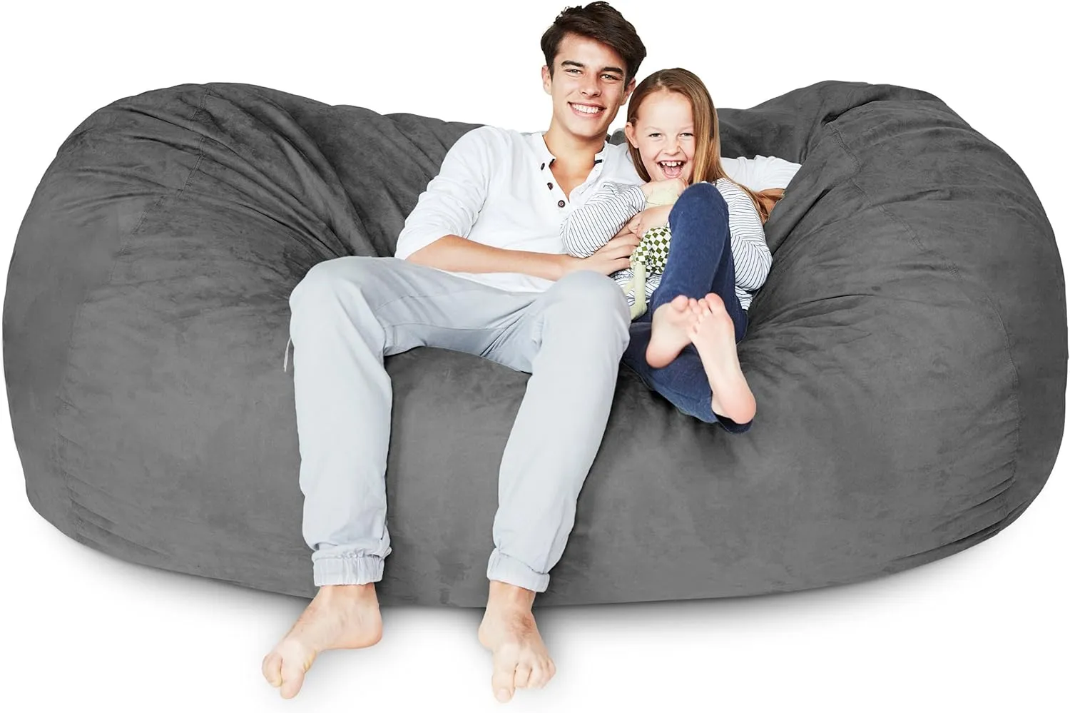 Lumaland Luxurious Giant 7ft Bean Bag Chair with Microsuede Cover - Ultra Soft, Foam Filling, Washable XXL Sofa for Kids, Teenagers, Adults Sack Dorm, Family Room Dark Grey