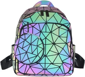 Luminous Backpack for Women Geometric Geogrous Travel Backpack Laser School Bags Reflective Purses and Handbags (Backpack Wallet)