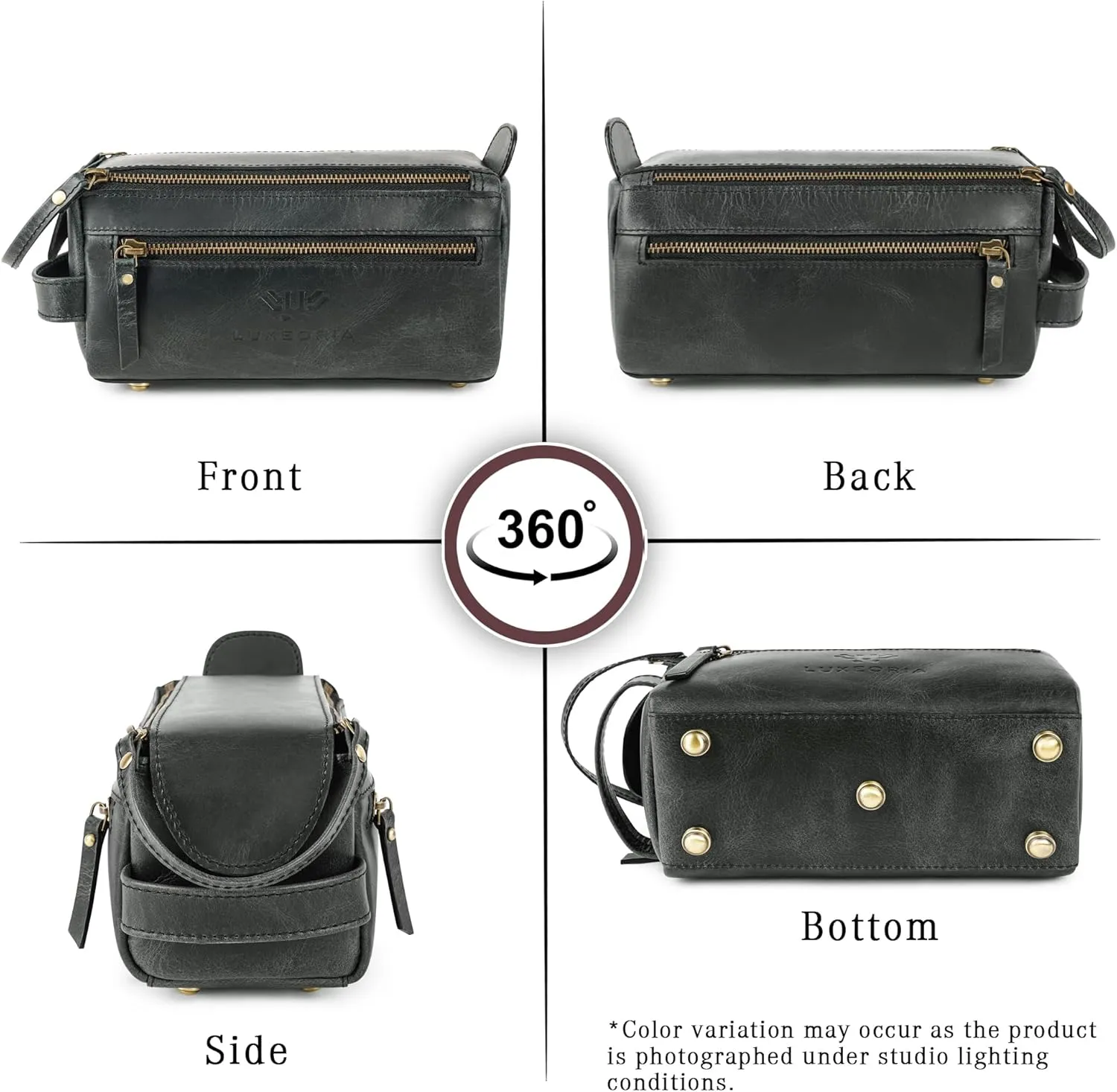 LUXEORIA Genuine Leather Toiletry Bags for Men and Women, Handmade Premium Leather Dopp Kit and Shaving Bag, Cosmetic Bag for Womens and Mens, Travel Essentials & Organizers