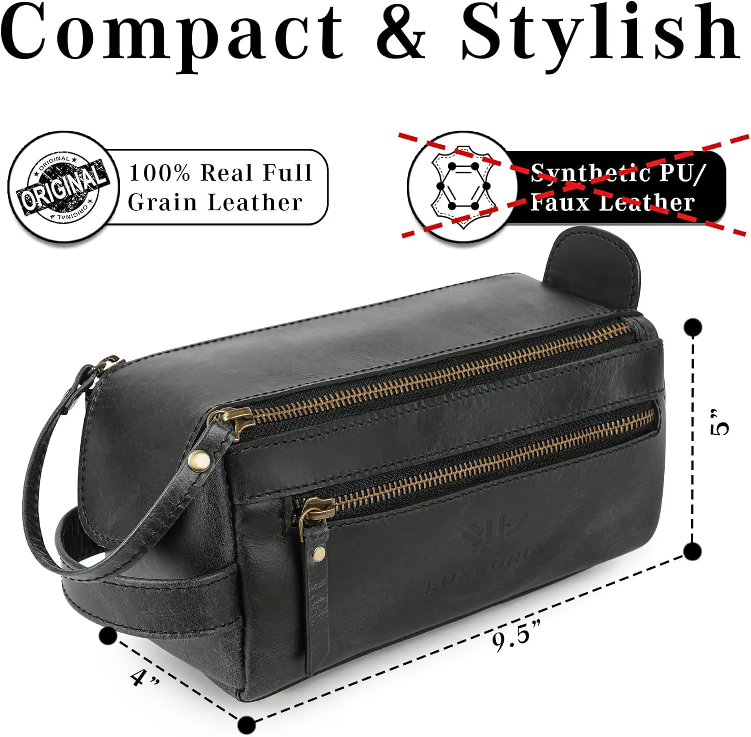LUXEORIA Genuine Leather Toiletry Bags for Men and Women, Handmade Premium Leather Dopp Kit and Shaving Bag, Cosmetic Bag for Womens and Mens, Travel Essentials & Organizers