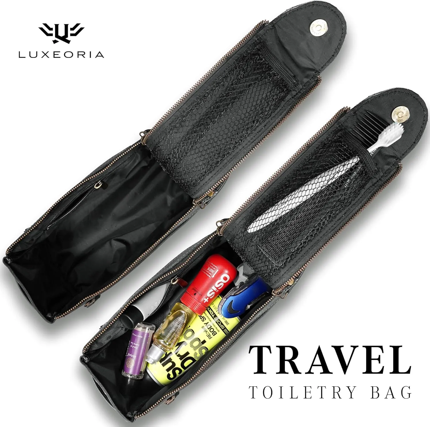 LUXEORIA Genuine Leather Toiletry Bags for Men and Women, Handmade Premium Leather Dopp Kit and Shaving Bag, Cosmetic Bag for Womens and Mens, Travel Essentials & Organizers