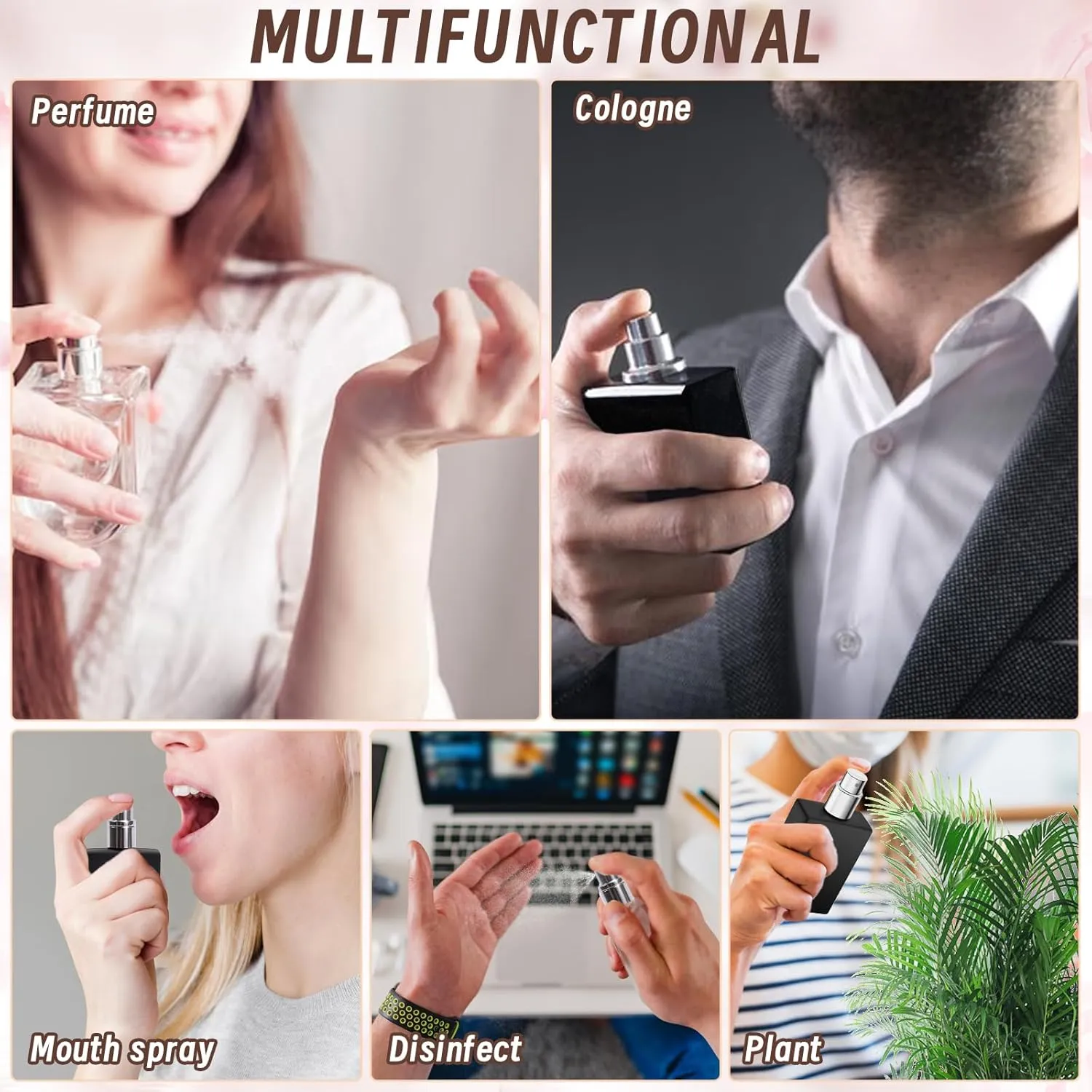 Luxsego Perfume Bottle Atomizers with Funnels, 30 ML Refillable Perfume Spray, Empty Spray Bottle Glass Cologne Atomizers for Travel, Handbag or Date, Storage Bag Included (Transparent and Black 4Pcs)