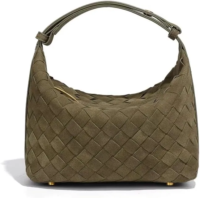 Luxurious Suede Slouch Hobo Bag for Women Woven Leather Shoulder Bags Top-Handle Purses