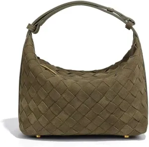 Luxurious Suede Slouch Hobo Bag for Women Woven Leather Shoulder Bags Top-Handle Purses