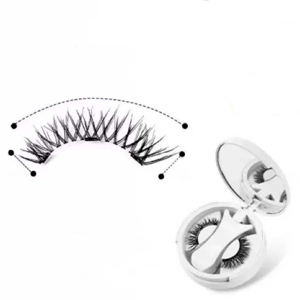 Magnetic False Eyelash Storage Case, Round White Travel Case with Mirror (Dense)