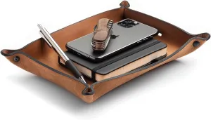 Main Street Forge Leather Valet Tray for Men – Rustic EDC Organizer for Keys, Phone & Wallet – Made in USA - Charred Oak