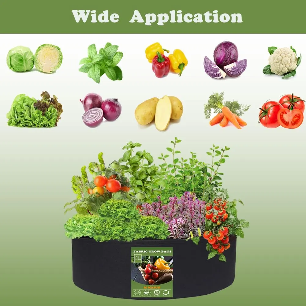 Maius Raised Garden Bed, 15/50/100 Gallon Grow Bags Felt Fabric Breathable Planting Container Grow Bag for Plants, Flower,Vegetables