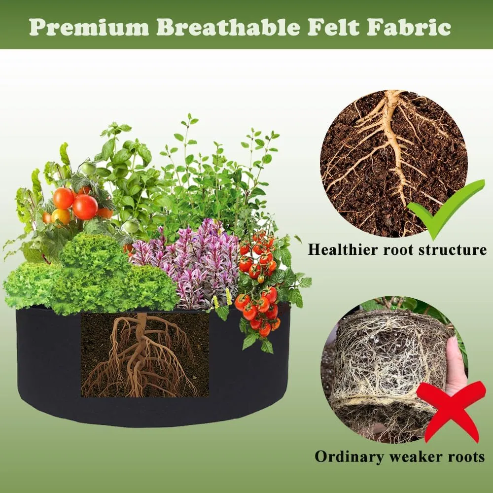 Maius Raised Garden Bed, 15/50/100 Gallon Grow Bags Felt Fabric Breathable Planting Container Grow Bag for Plants, Flower,Vegetables