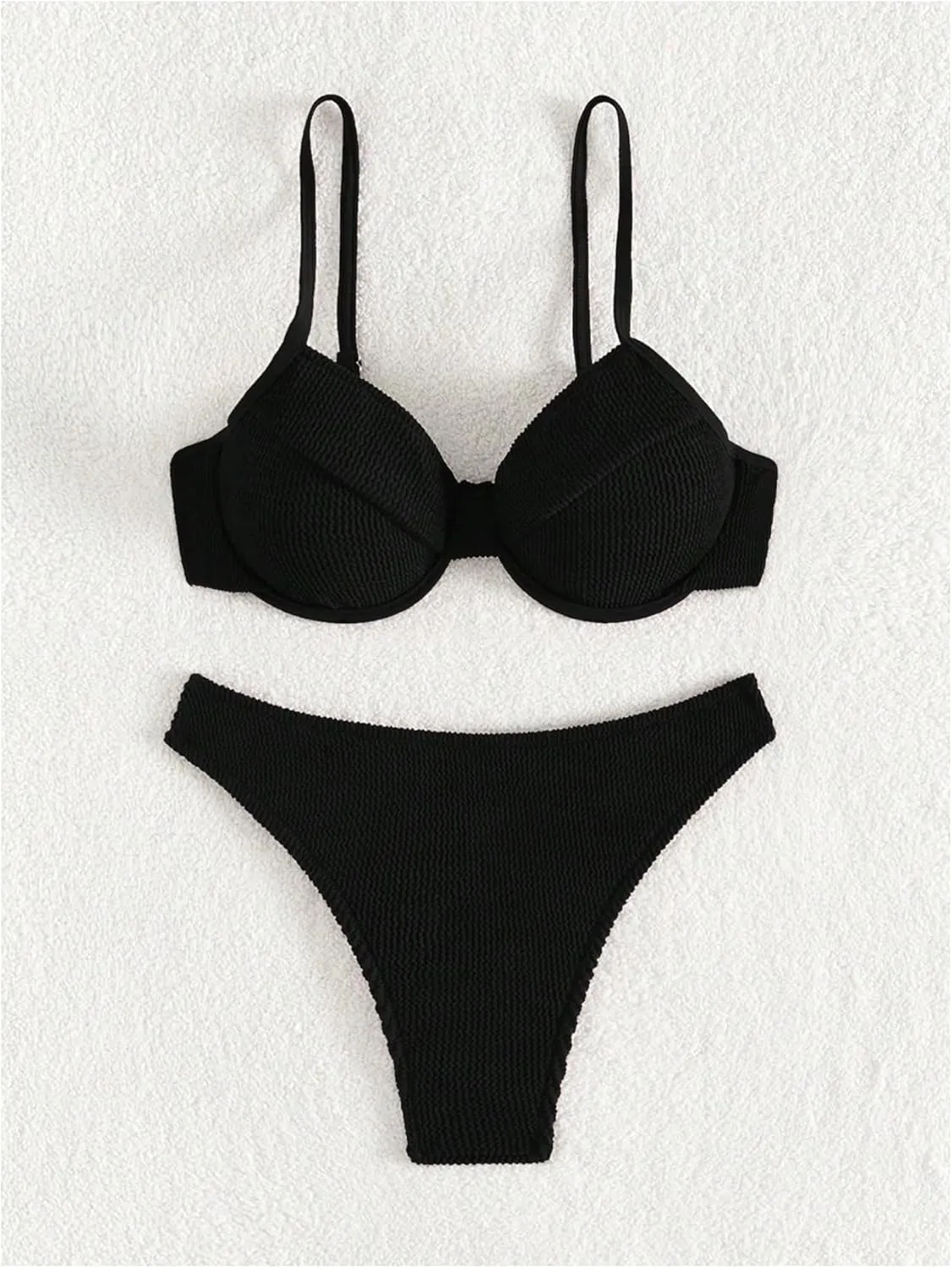 MakeMeChic Women's Bikini Sets Spaghetti Strap Tie Back Rib Knitted High Cut Swimsuit