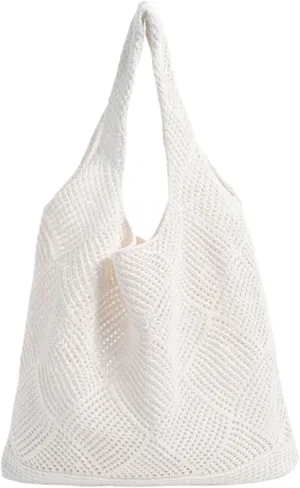 MakeMeChic Women's Crochet Hollow Out Double Strap Beach Shoulder Bag Tote Handbags