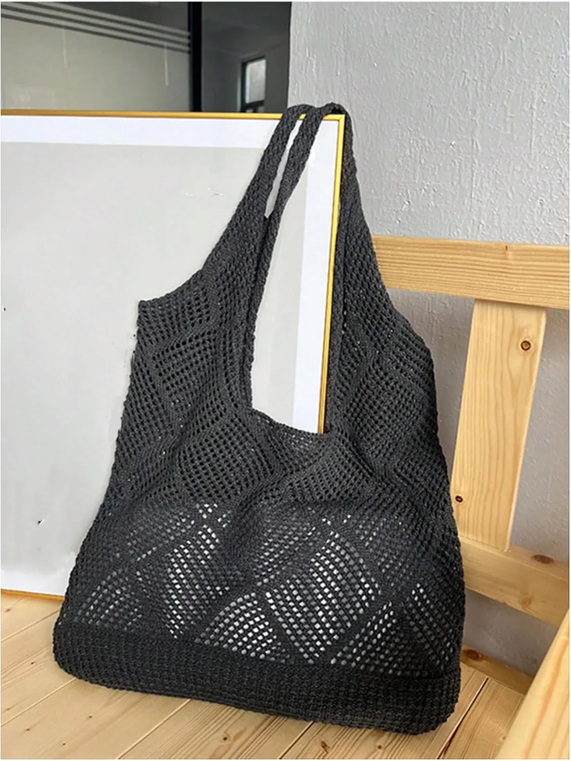 MakeMeChic Women's Crochet Hollow Out Double Strap Beach Shoulder Bag Tote Handbags