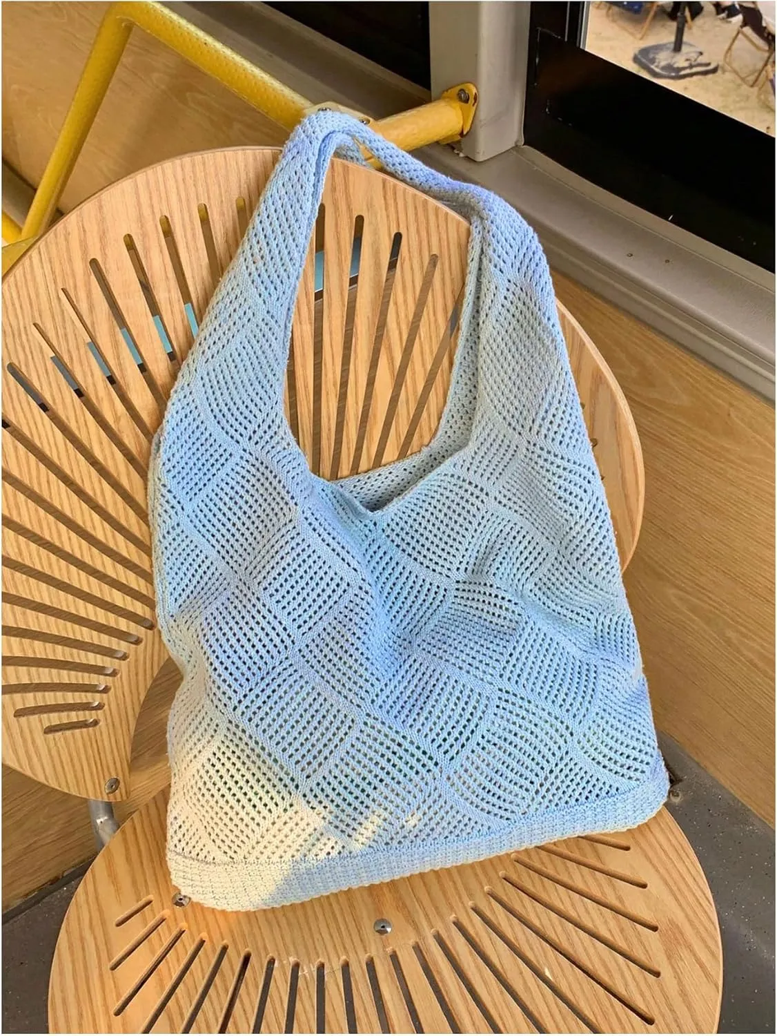 MakeMeChic Women's Crochet Hollow Out Double Strap Beach Shoulder Bag Tote Handbags