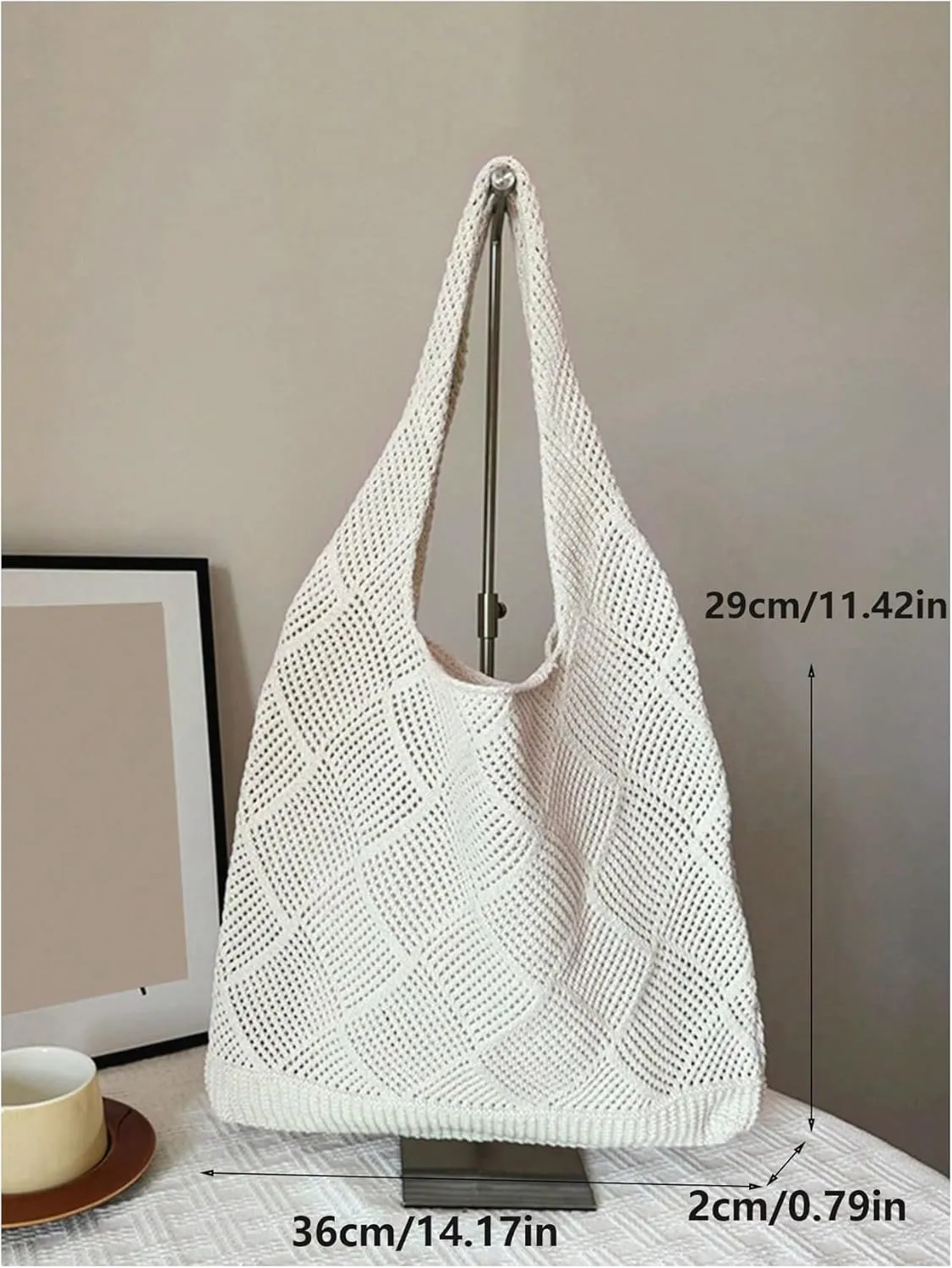 MakeMeChic Women's Crochet Hollow Out Double Strap Beach Shoulder Bag Tote Handbags