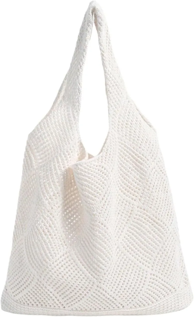 MakeMeChic Women's Crochet Hollow Out Double Strap Beach Shoulder Bag Tote Handbags