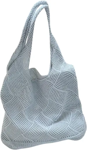 MakeMeChic Women's Crochet Hollow Out Double Strap Beach Shoulder Bag Tote Handbags