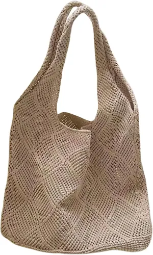 MakeMeChic Women's Crochet Hollow Out Double Strap Beach Shoulder Bag Tote Handbags