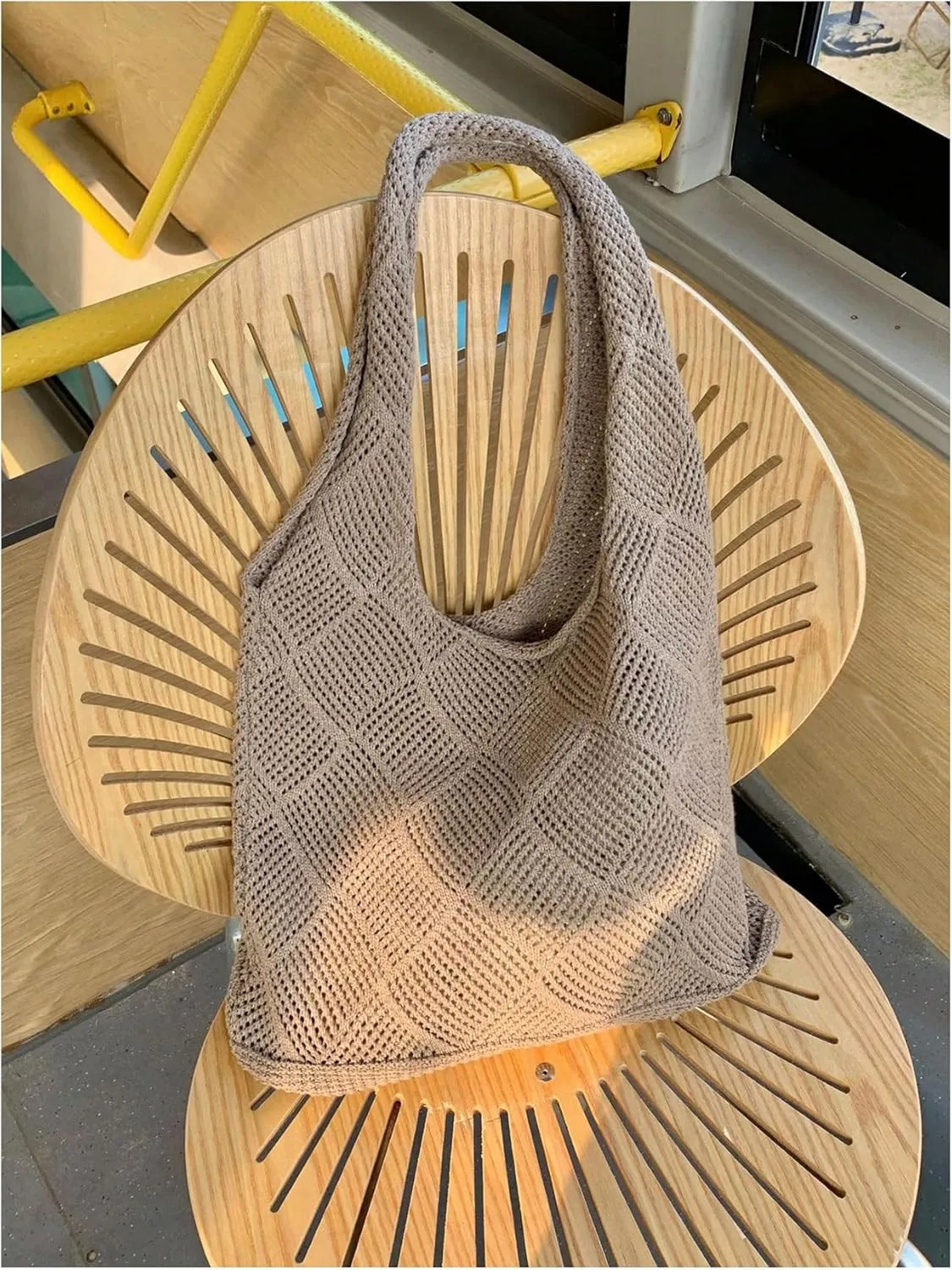 MakeMeChic Women's Crochet Hollow Out Double Strap Beach Shoulder Bag Tote Handbags