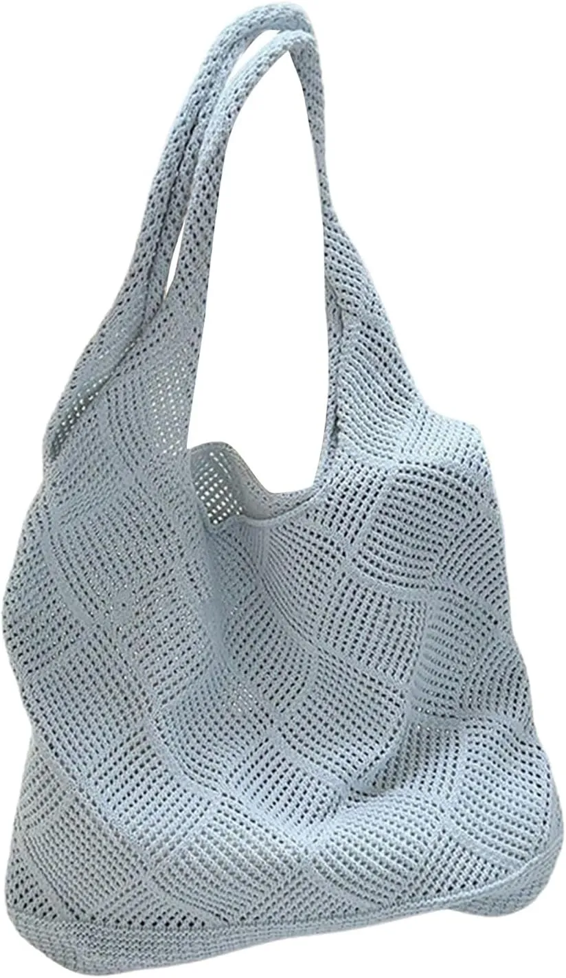 MakeMeChic Women's Crochet Hollow Out Double Strap Beach Shoulder Bag Tote Handbags