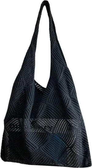 MakeMeChic Women's Crochet Hollow Out Double Strap Beach Shoulder Bag Tote Handbags