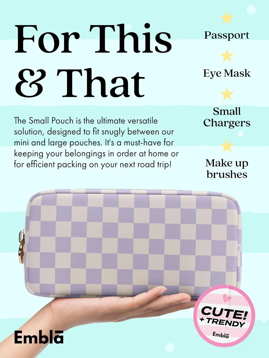 Makeup Bag Travel Cosmetics Pouch and Toiletry Bag, Nylon Zipper Pouch Purse, Cute Make Up Organizer Storage Tote for Women Girls, Travel Skincare Case, Small Makeup Case, Dusty Rose Checkered