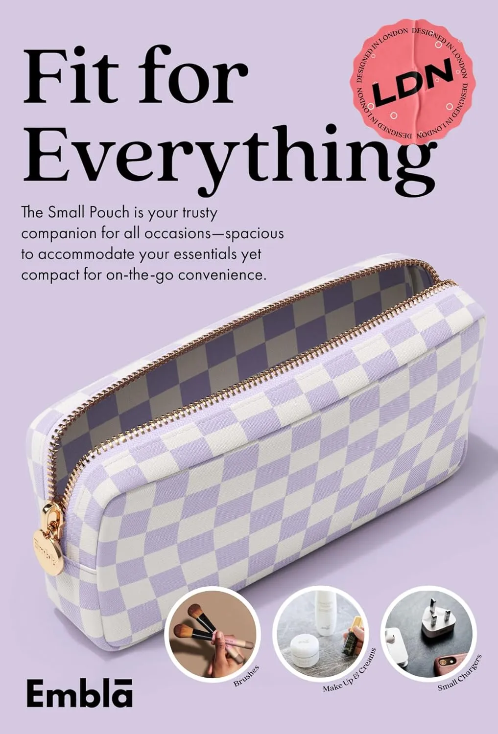 Makeup Bag Travel Cosmetics Pouch and Toiletry Bag, Nylon Zipper Pouch Purse, Cute Make Up Organizer Storage Tote for Women Girls, Travel Skincare Case, Small Makeup Case, Dusty Rose Checkered