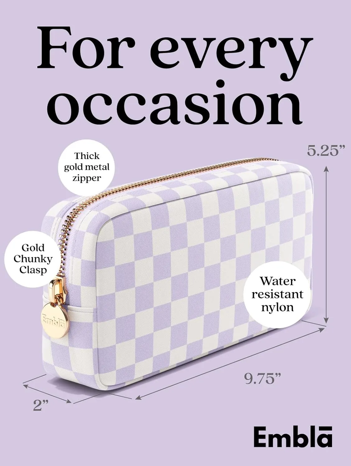 Makeup Bag Travel Cosmetics Pouch and Toiletry Bag, Nylon Zipper Pouch Purse, Cute Make Up Organizer Storage Tote for Women Girls, Travel Skincare Case, Small Makeup Case, Dusty Rose Checkered