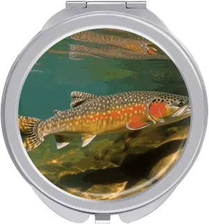 Makeup Mirror for Women Portable Compact Brook Trout Fly Fishing Vanity Mirror for Travel Folding Cosmetic Mirror with Mirror Cover Double-Sided Handheld Mirror for Purse
