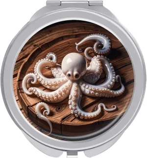 Makeup Mirror for Women Portable Compact Octopus Carving Vanity Mirror for Travel Folding Cosmetic Mirror with Mirror Cover Double-Sided Handheld Mirror for Purse