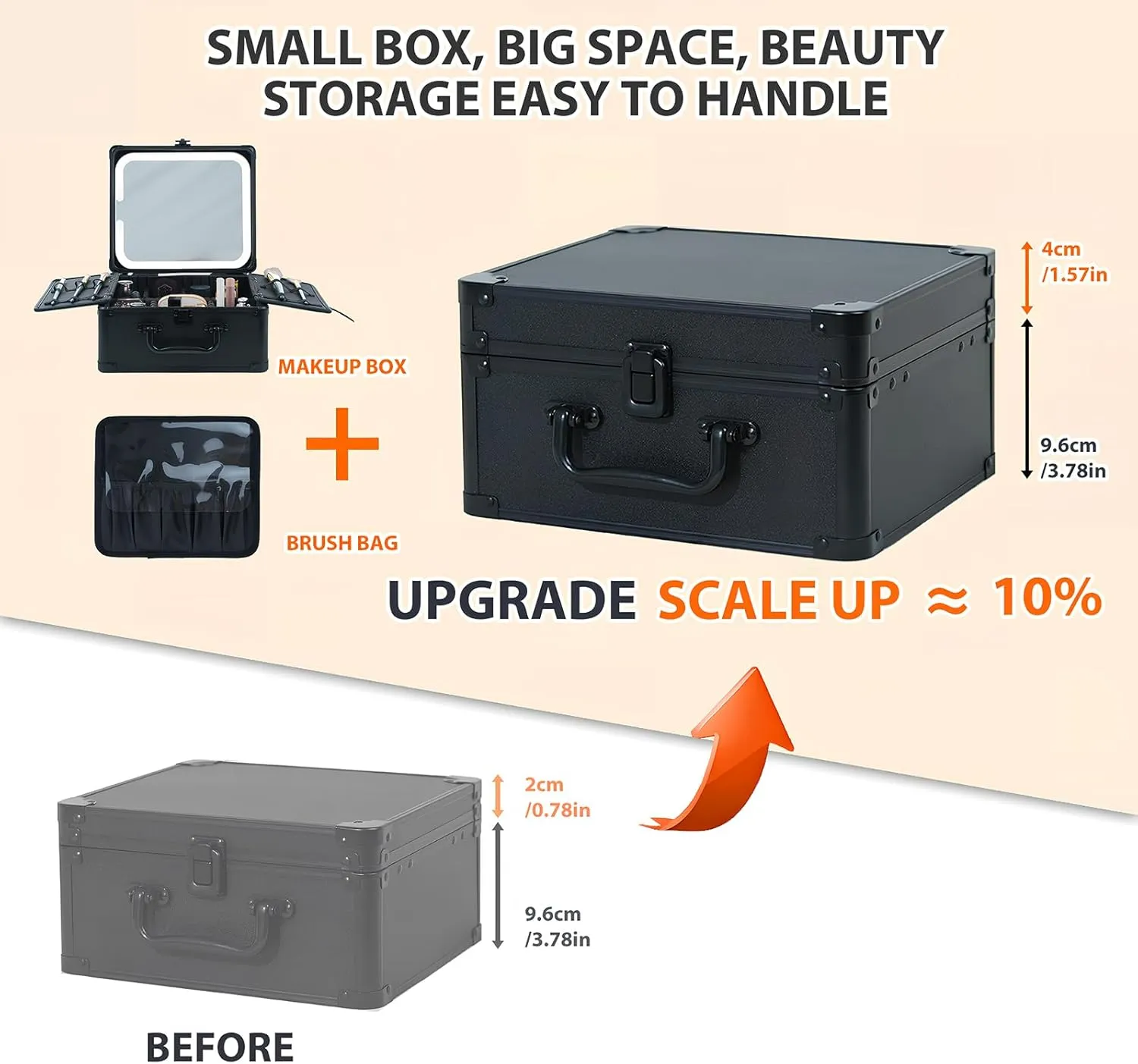 Makeup Organizer Box with Detachable Lighted Mirror, Travel Train Cosmetic Case, Adjustable Divider Storage Bag, Portable Artist Storage Suitcase with Magnetic LED Mirror (Rose Gold)
