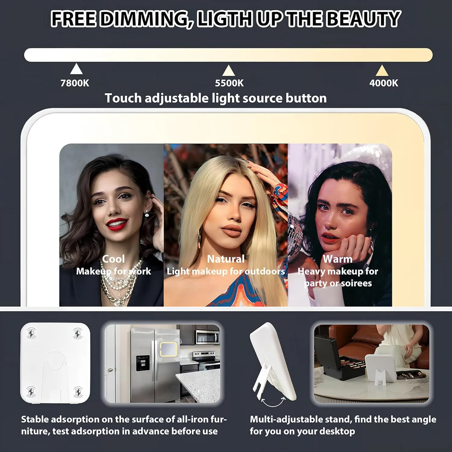 Makeup Organizer Box with Detachable Lighted Mirror, Travel Train Cosmetic Case, Adjustable Divider Storage Bag, Portable Artist Storage Suitcase with Magnetic LED Mirror (Rose Gold)