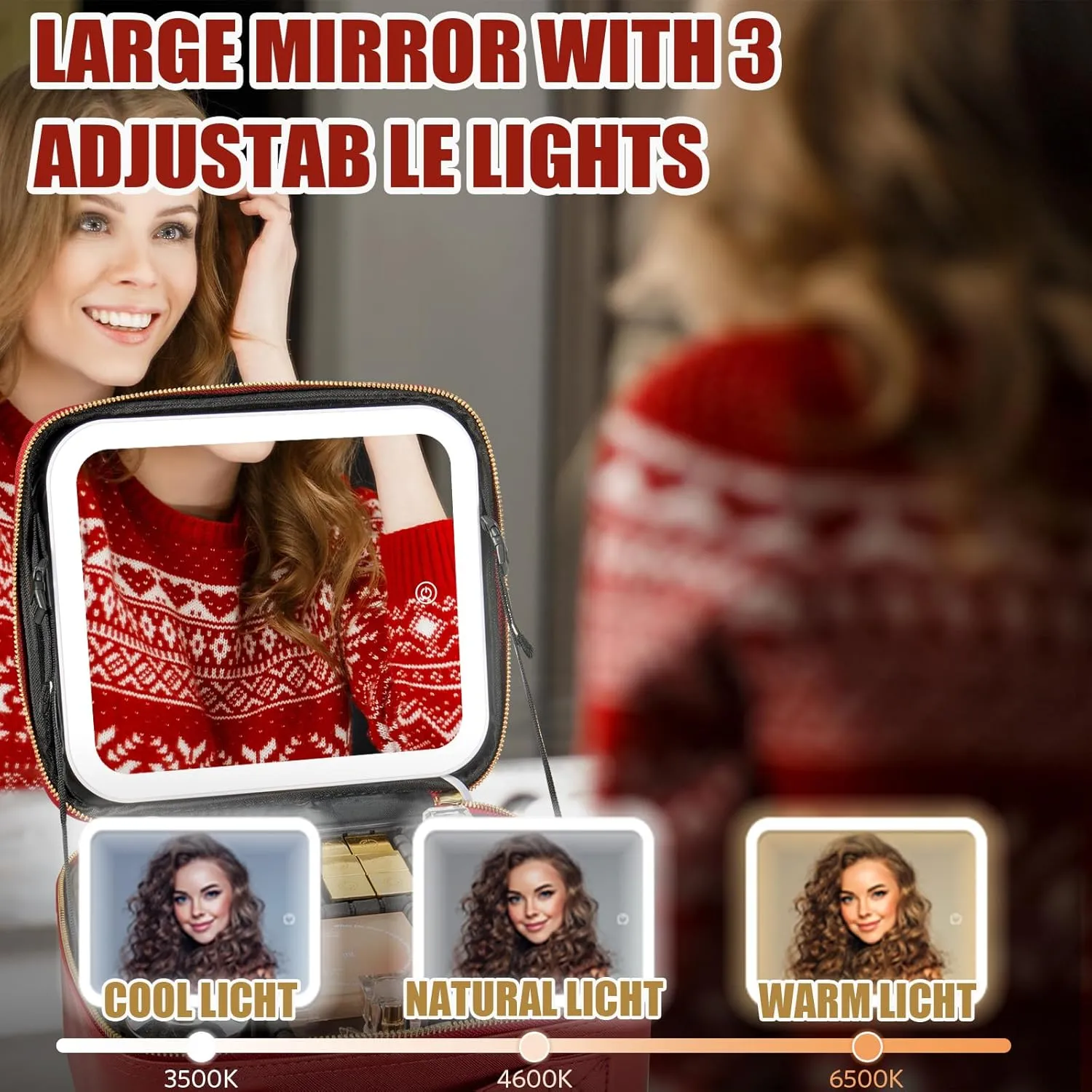 Makeup Travel Bag with LED Lighted Mirror Adjustable Brightness Portable Waterproof Makeup Case with Adjustable Dividers, Make up Train Case Organizer Makeup Brush Accessories and Tool Case