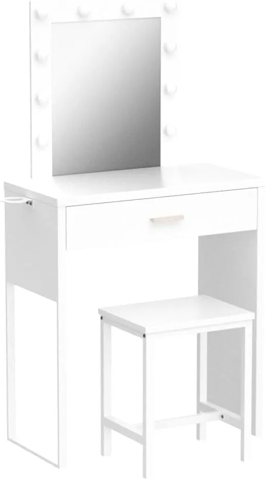 Makeup Vanity Desk with Mirror and Lights, White Vanity Table and Chair Set, Brightness Adjustable, Small Vanity for Girls' Bedroom