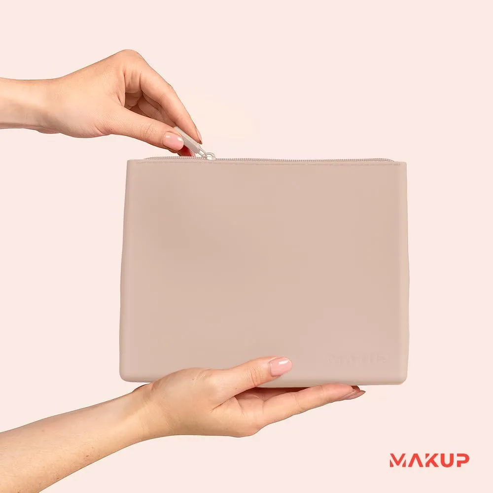 MAKUP Silicone Makeup Bag with Zipper, Washable Bag for Travel, Perfect for Organizing Cosmetics, Brushes, Tools and Toiletries (Nudist)