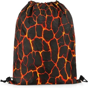 Manfei Volcano Lava Waterproof Drawstrings Backpacks,Red Orange Flame 3D Geometric Patchwork Bags for Shopping Travelling,Volcano Eruption Natural Disaster Sackpacks Gym Swim Packs Daypack