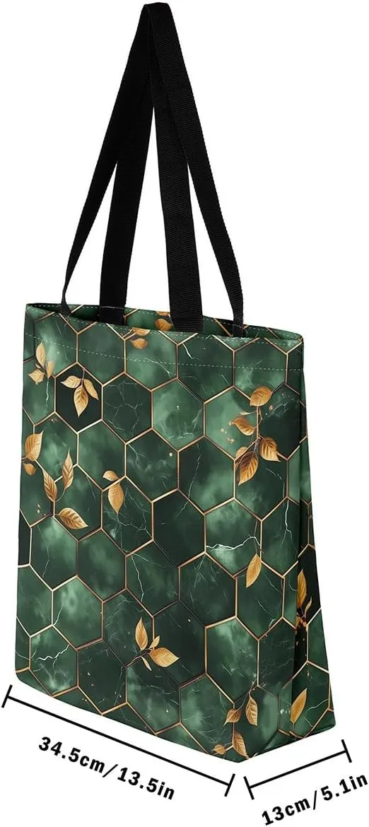 Marble Honeycomb Canvas Tote Bag,Modern Geometric Aesthetic Shoulder Handbags for Shopping Gym