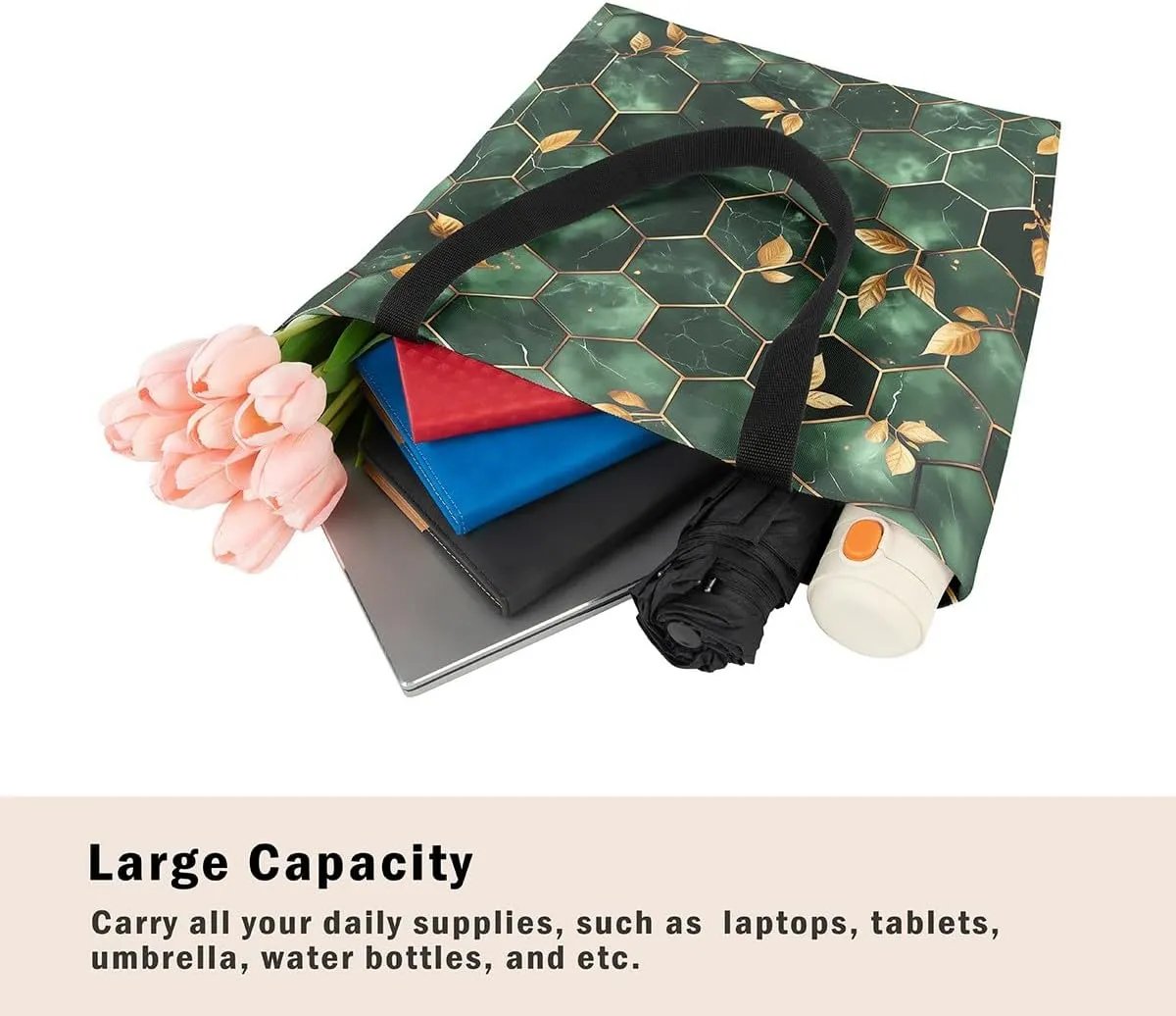 Marble Honeycomb Canvas Tote Bag,Modern Geometric Aesthetic Shoulder Handbags for Shopping Gym