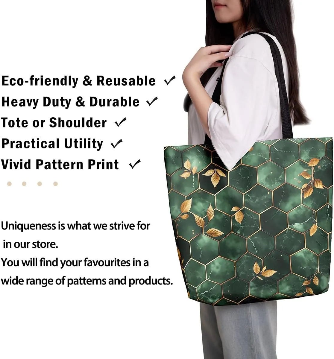 Marble Honeycomb Canvas Tote Bag,Modern Geometric Aesthetic Shoulder Handbags for Shopping Gym