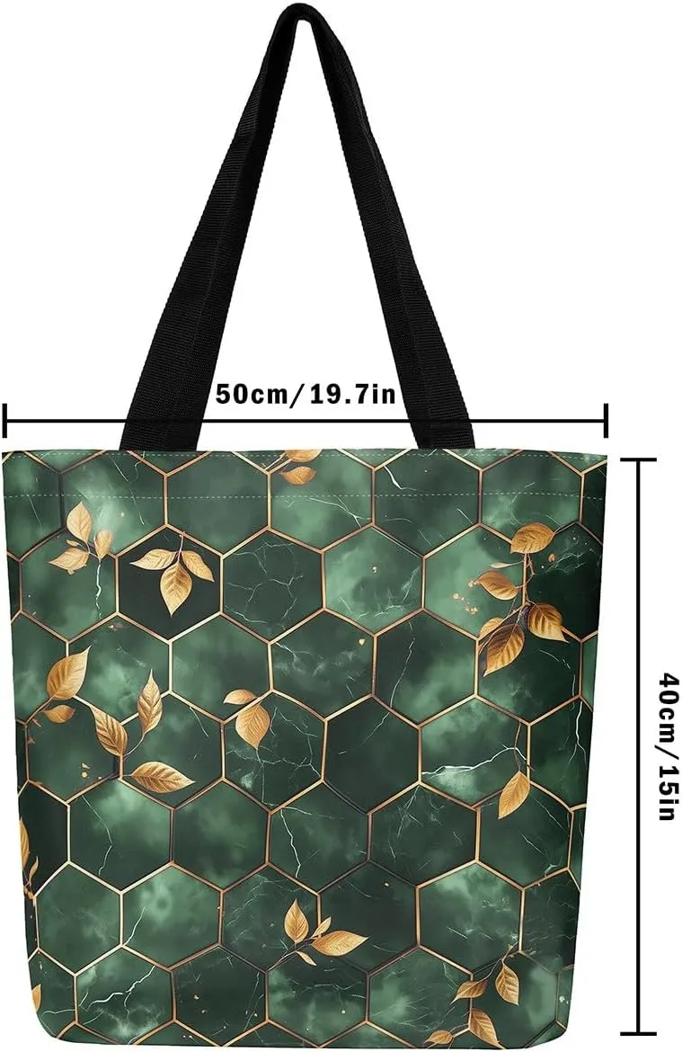 Marble Honeycomb Canvas Tote Bag,Modern Geometric Aesthetic Shoulder Handbags for Shopping Gym