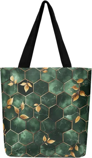 Marble Honeycomb Canvas Tote Bag,Modern Geometric Aesthetic Shoulder Handbags for Shopping Gym