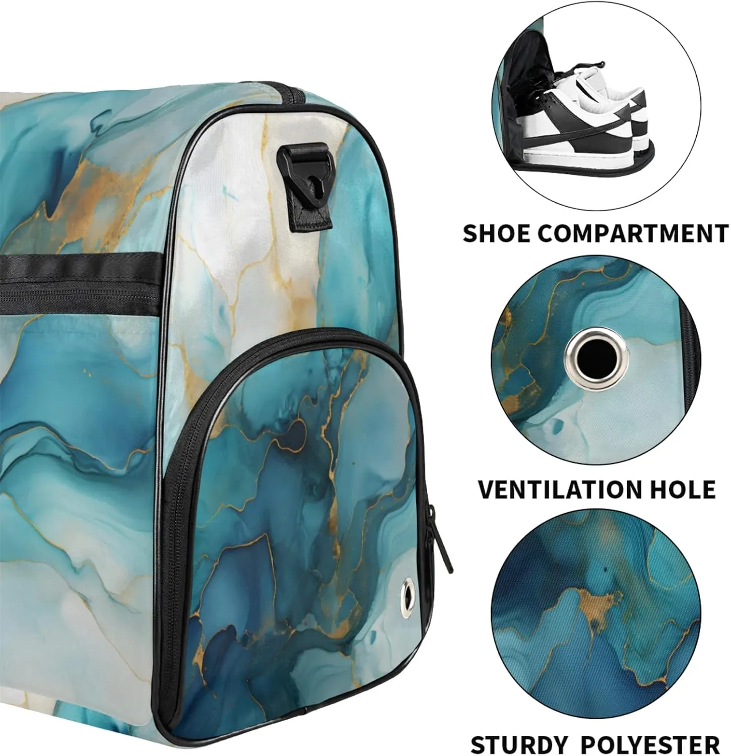 Marble Pattern 43L Gym Duffle Bag for men with Shoe Compartment, Texture Overnight Weekender Bag for Women with Shoulder Strap, Ideal for Travel, Gym, Sports