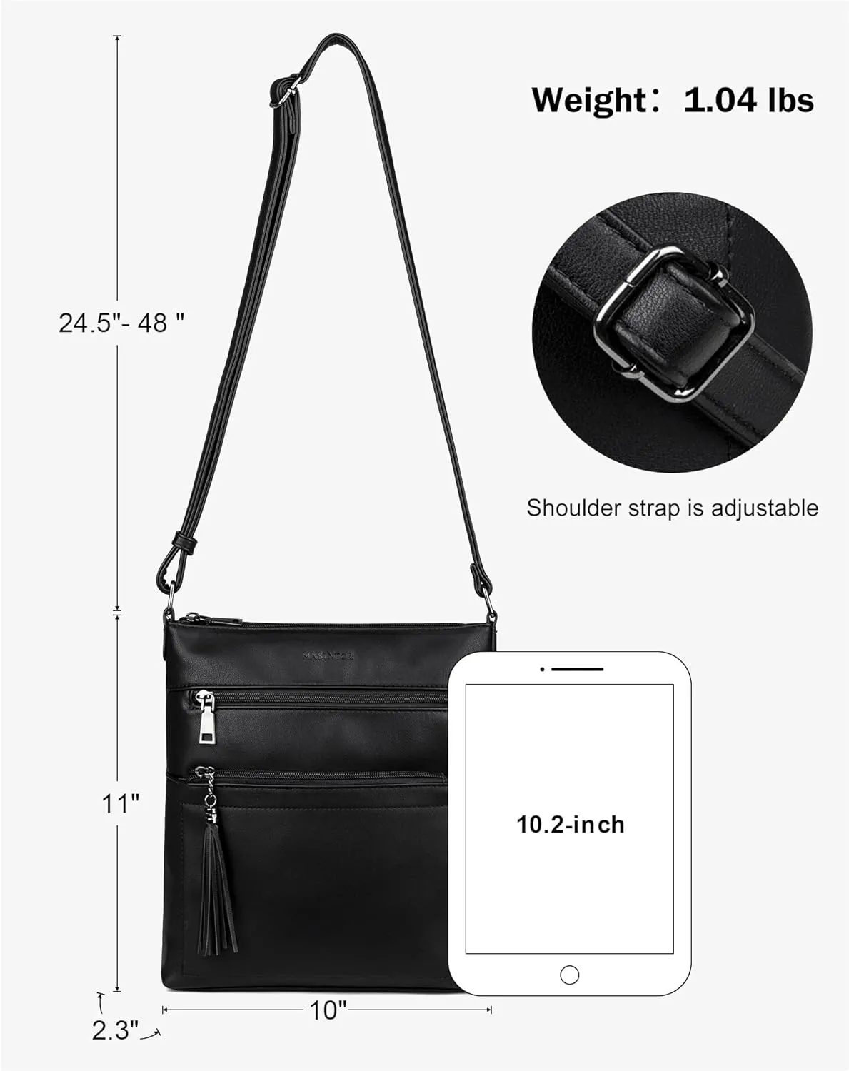 MASINTOR Crossbody Purses for Women, Multi Pocket Casual Crossbody Bag, Adjustable Strap Shoulder Bag with Tassel