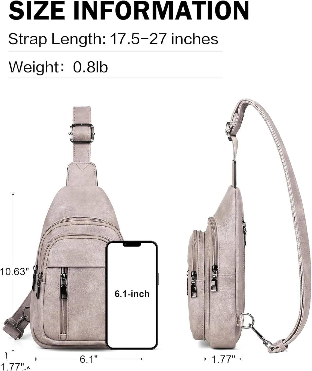 MASINTOR Sling Bag for Women - Crossbody Bags Fanny Pack with Vegan Leather - Adjustable Sling Backack for Travel Charcoal Grey