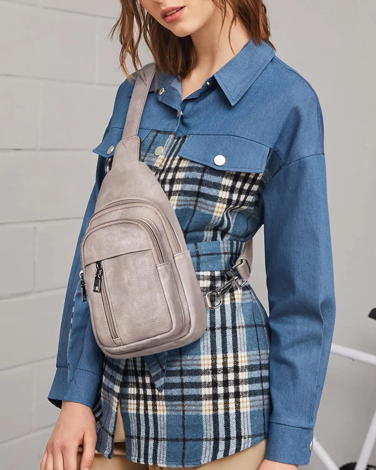 MASINTOR Sling Bag for Women - Crossbody Bags Fanny Pack with Vegan Leather - Adjustable Sling Backack for Travel Charcoal Grey