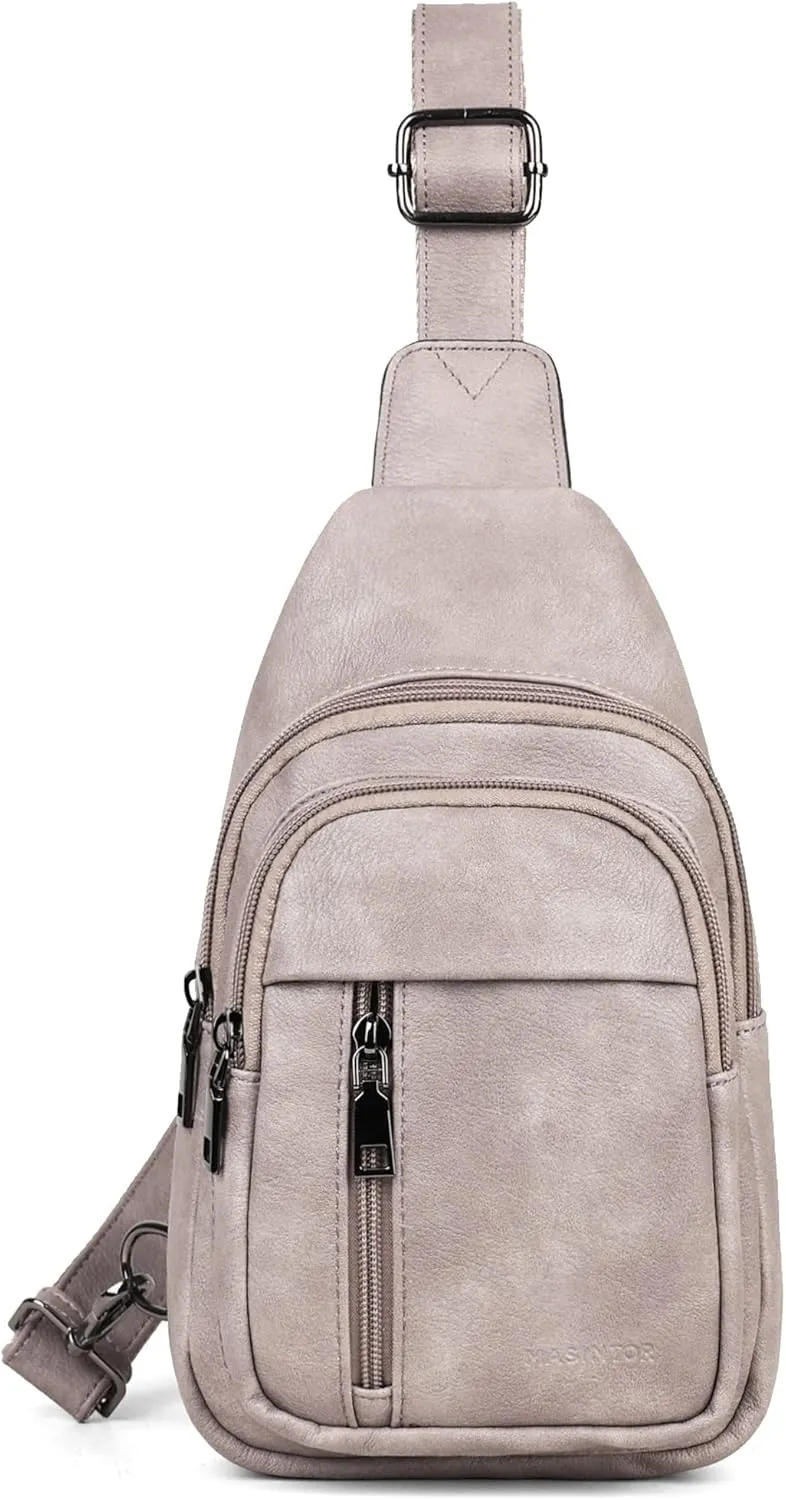 MASINTOR Sling Bag for Women - Crossbody Bags Fanny Pack with Vegan Leather - Adjustable Sling Backack for Travel Charcoal Grey