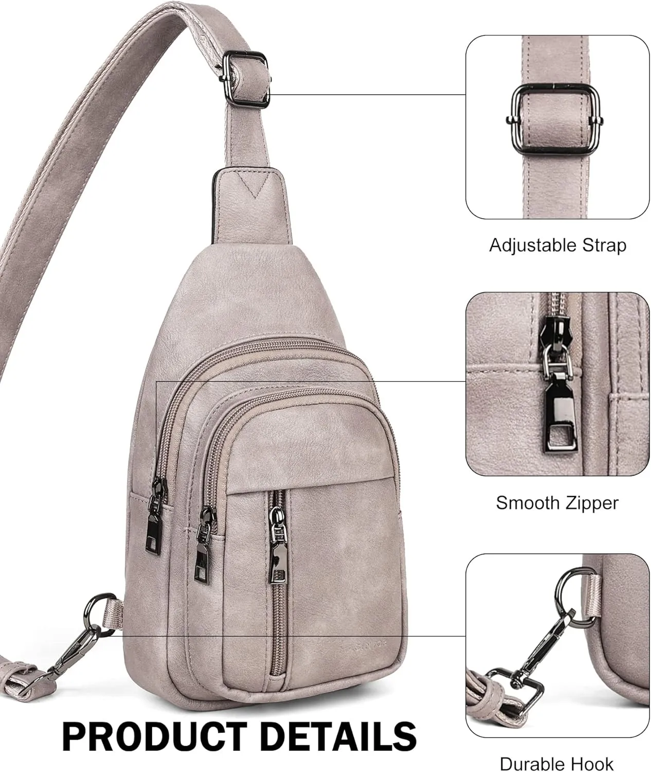 MASINTOR Sling Bag for Women - Crossbody Bags Fanny Pack with Vegan Leather - Adjustable Sling Backack for Travel Charcoal Grey
