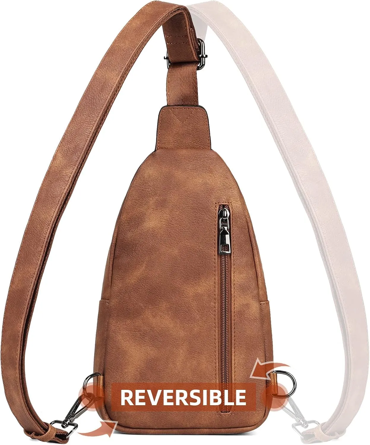 MASINTOR Sling Bag for Women - Crossbody Bags Fanny Pack with Vegan Leather - Adjustable Sling Backack for Travel Mocha Brown