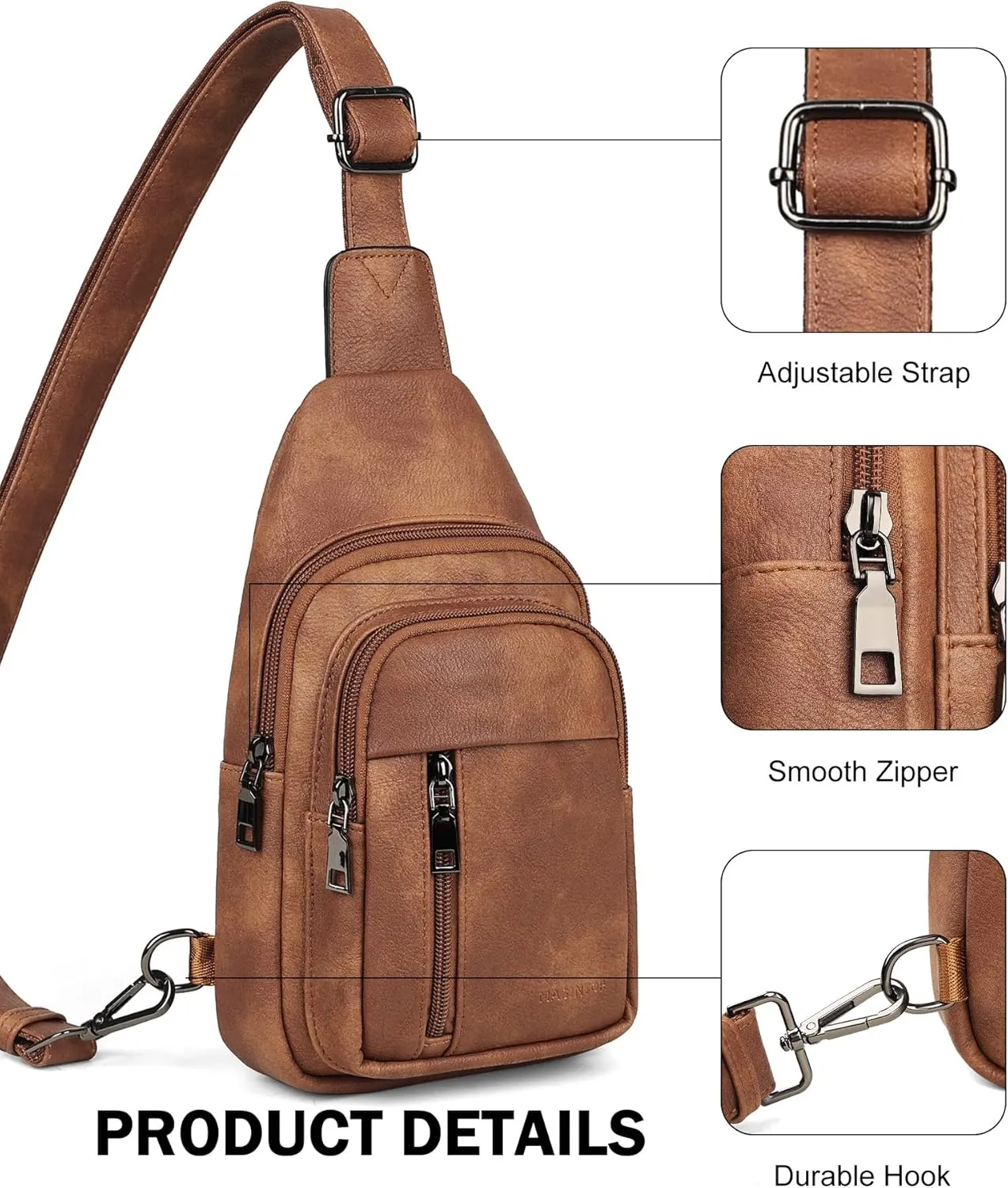 MASINTOR Sling Bag for Women - Crossbody Bags Fanny Pack with Vegan Leather - Adjustable Sling Backack for Travel Mocha Brown